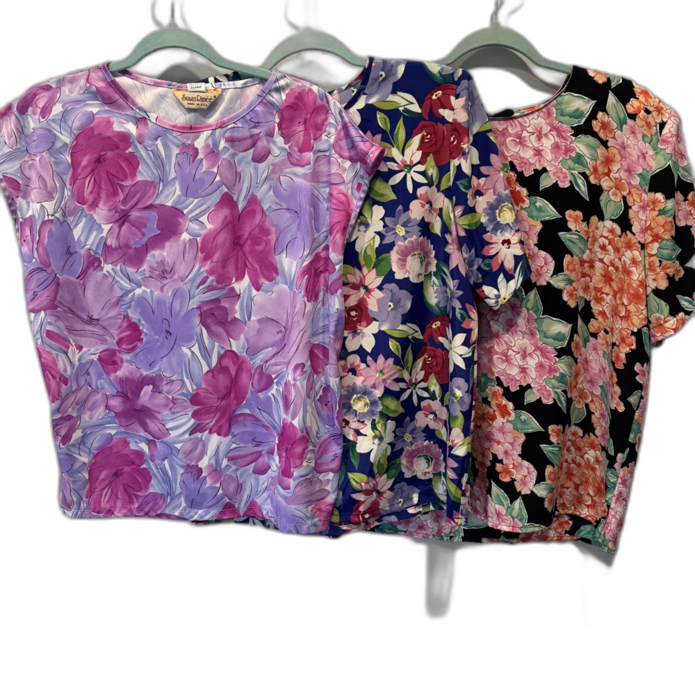 VTG Floral Blouse Lot of 3 Retro Grandma Resort Coastal Maximalist Women Large